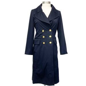 Victor Alfaro Womens Trench Coat Small Navy Chic Preppy Quiet Luxury Old Money